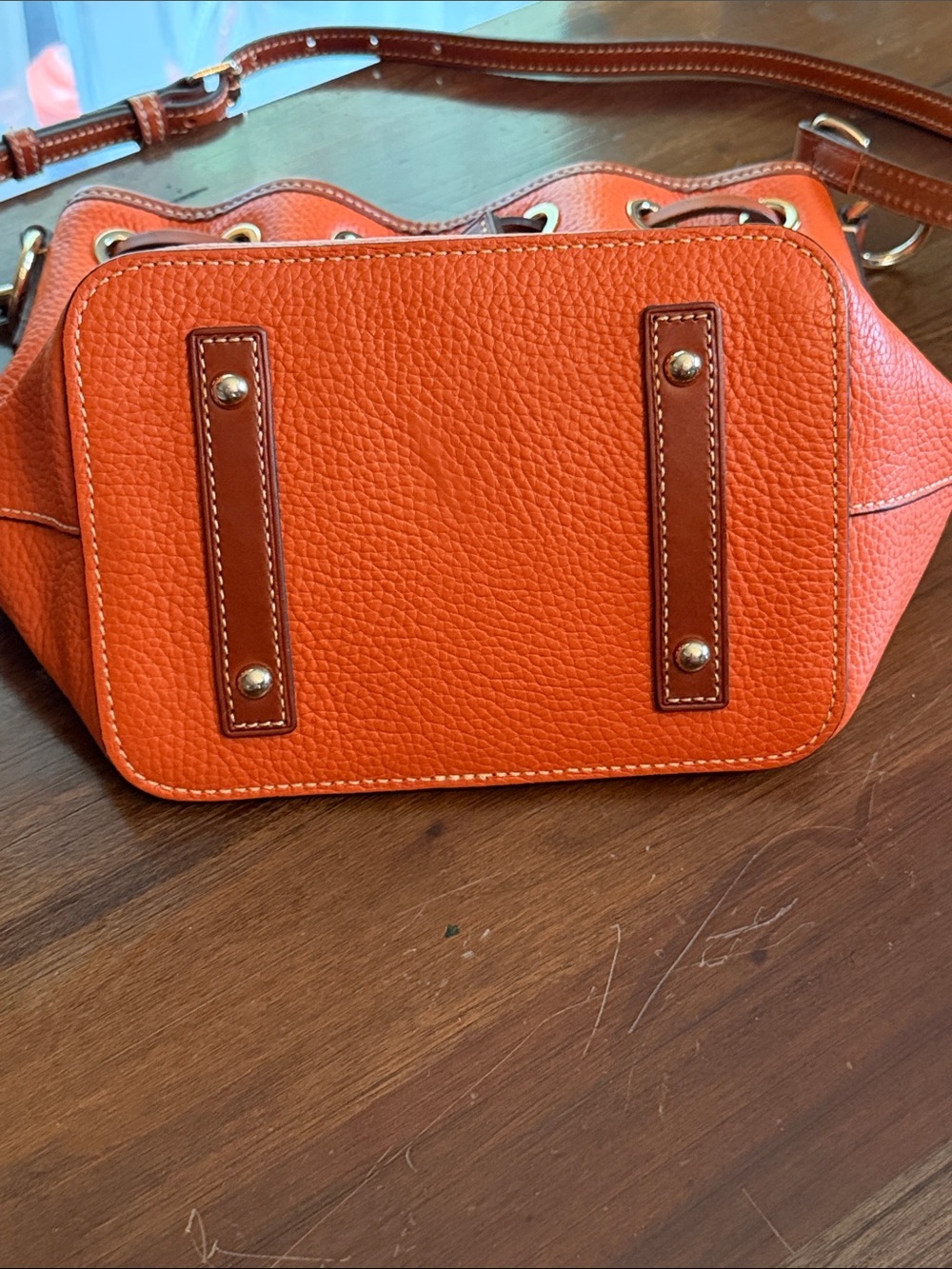 Dooney & Bourke Orange Pebbled Leather Drawstring Shoulder Bag - Picture 8 of 8